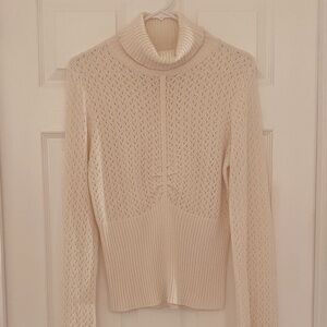 Etcetera Cream Open-Knit Turtleneck Sweater
